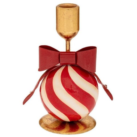 PORTACANDELE METALLO FIOCCO ROSSO